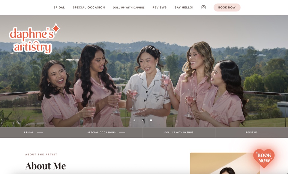 Daphne's Artistry website, Homepage