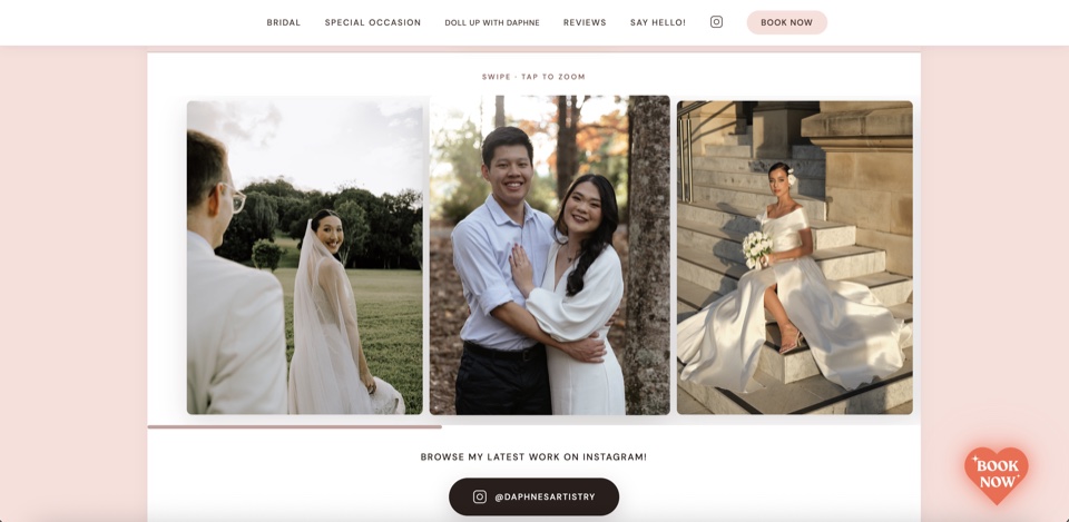 Daphne's Artistry website, Portfolio gallery